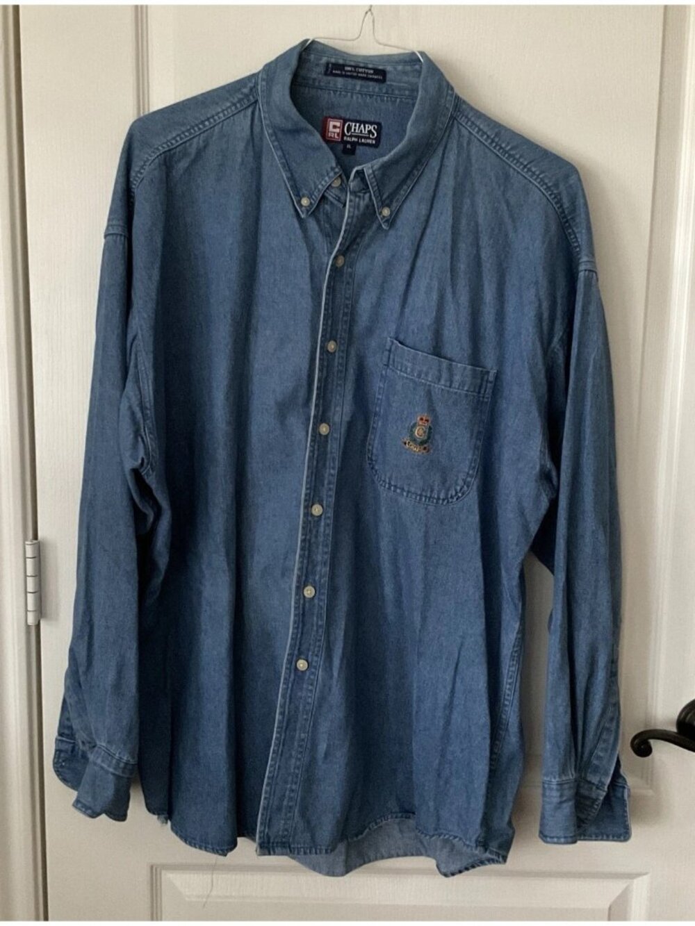Vtg Chaps RL Ralph Lauren Denim Button Down Shirt Men XL Embroidered 90s Y2K